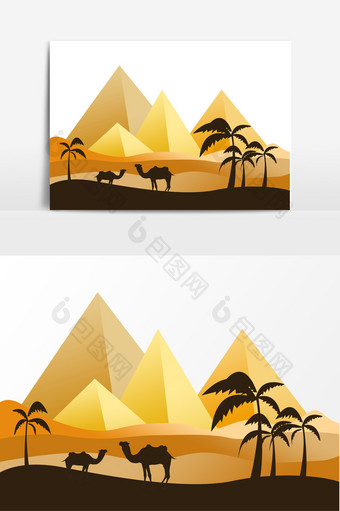 埃及插画卡通骆驼金字塔元素图片