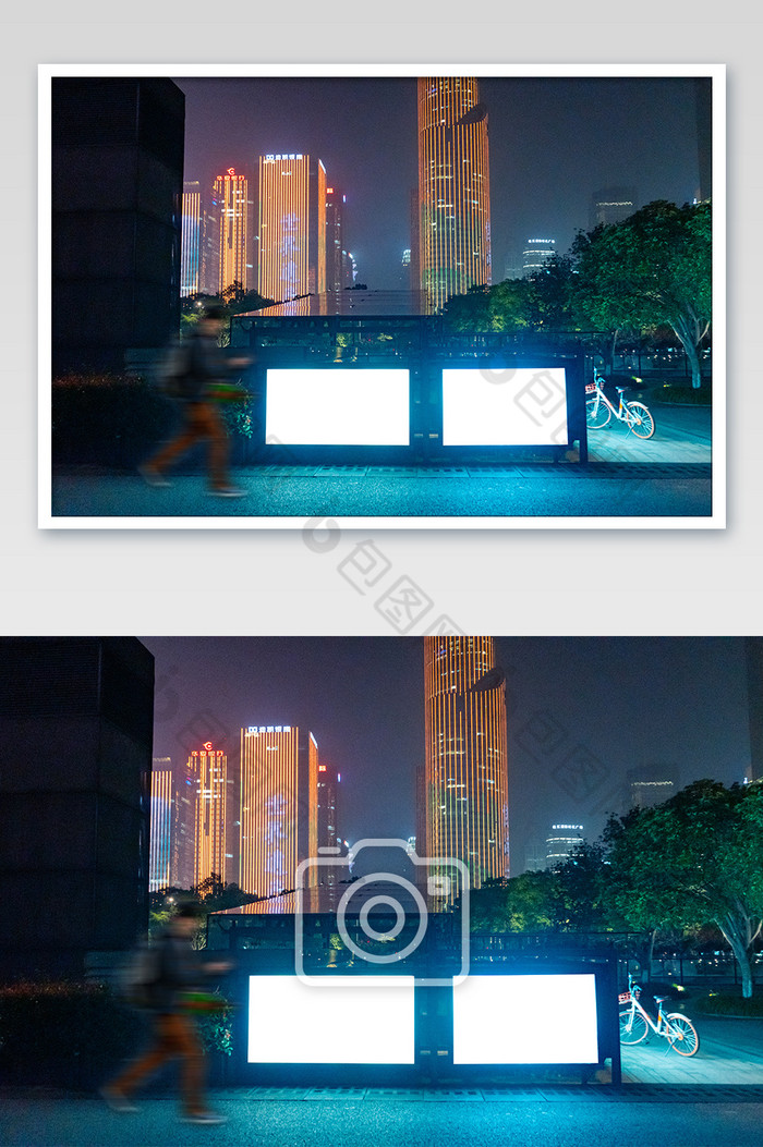 夜景夜色交通公交站空白广告牌基础建筑摄影图片图片