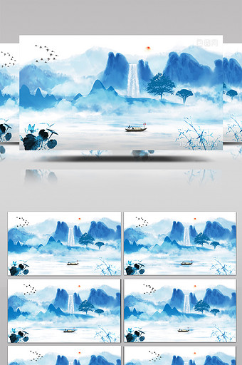 中国风唯美水墨山水动画标题素材背景视频图片
