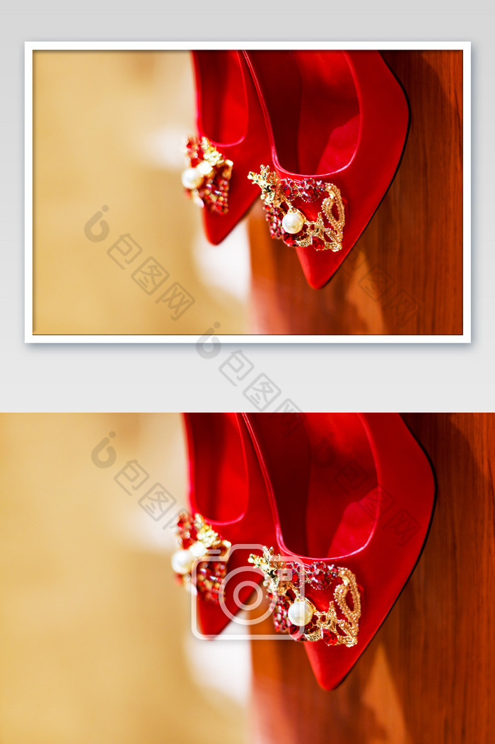 中国红红色婚鞋摄影图片图片