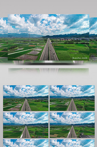 宽广的农田高速路白云蓝天向前航拍视频图片