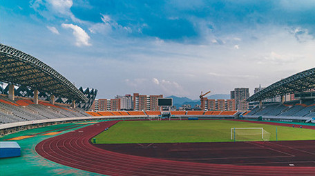 运动体育场足球场大范围延时拍摄视频