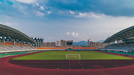 运动体育场足球场大范围延时拍摄视频