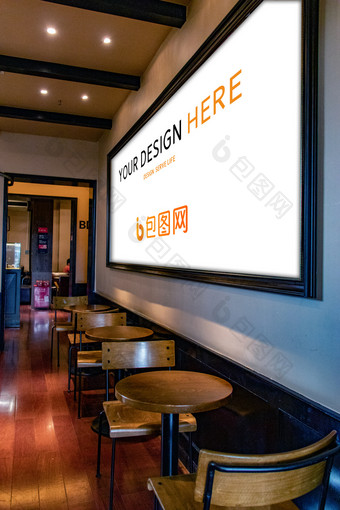 新中式艺术气息咖啡馆挂画样机图片