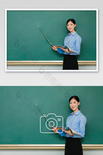 老师黑板前拿着课本上课图片
