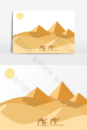金字塔沙漠骆驼卡通元素图片