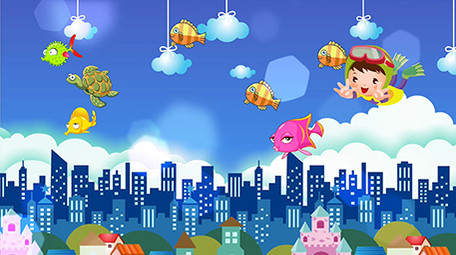 卡通翱翔天空梦幻背景