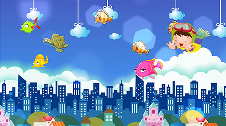 卡通翱翔天空梦幻背景