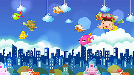 卡通翱翔天空梦幻背景