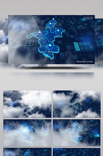 宁夏地图描边城市标记点辐射三维AE模板图片