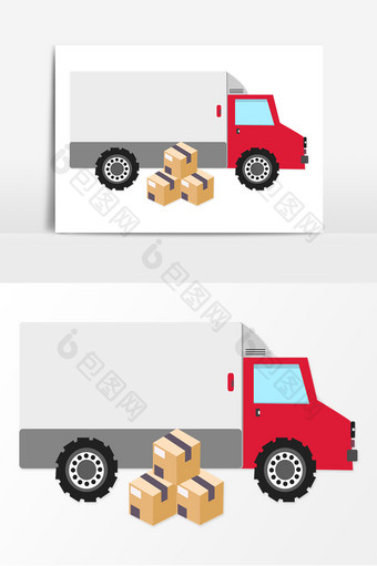 快递物流运输货车箱子购物手绘卡通素材图片