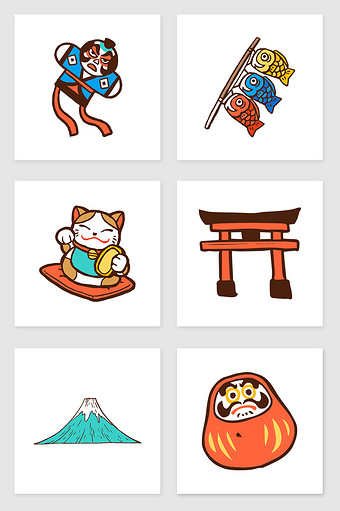 手绘日本传统风格套图插画元素图片
