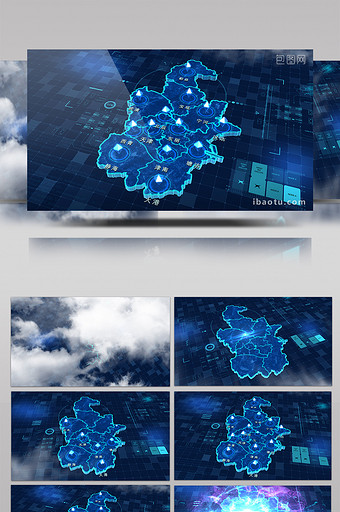 天津市地图描边城市标记点辐射三维AE模板图片