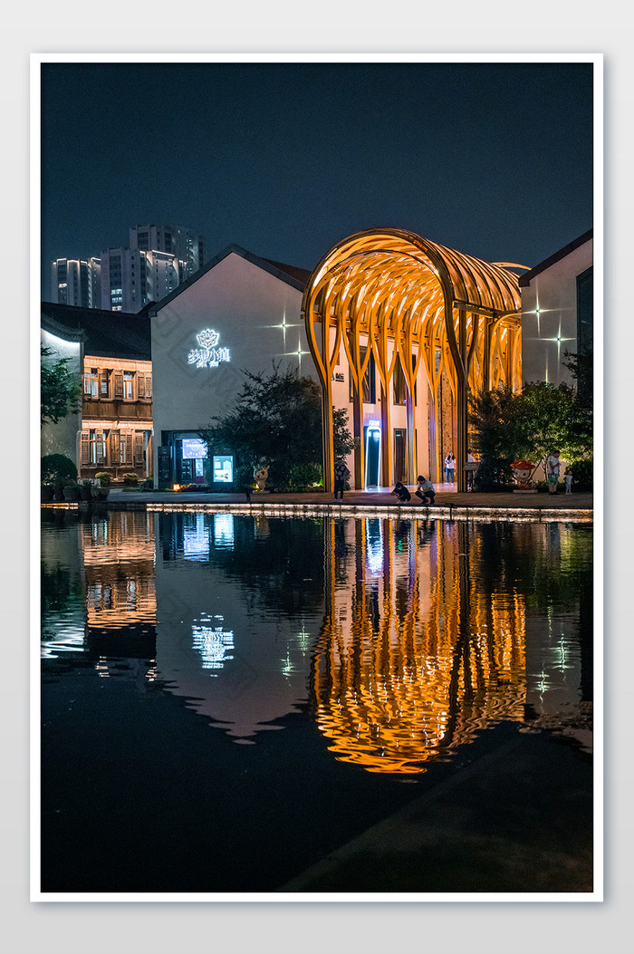 杭州门乡小镇夜色夜景中式传统建筑旅行度假图片图片