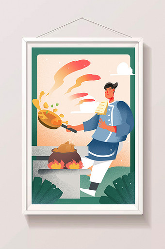 烧鸡炒鸡炖鸡烹饪炒菜厨师闪屏海报插画图片