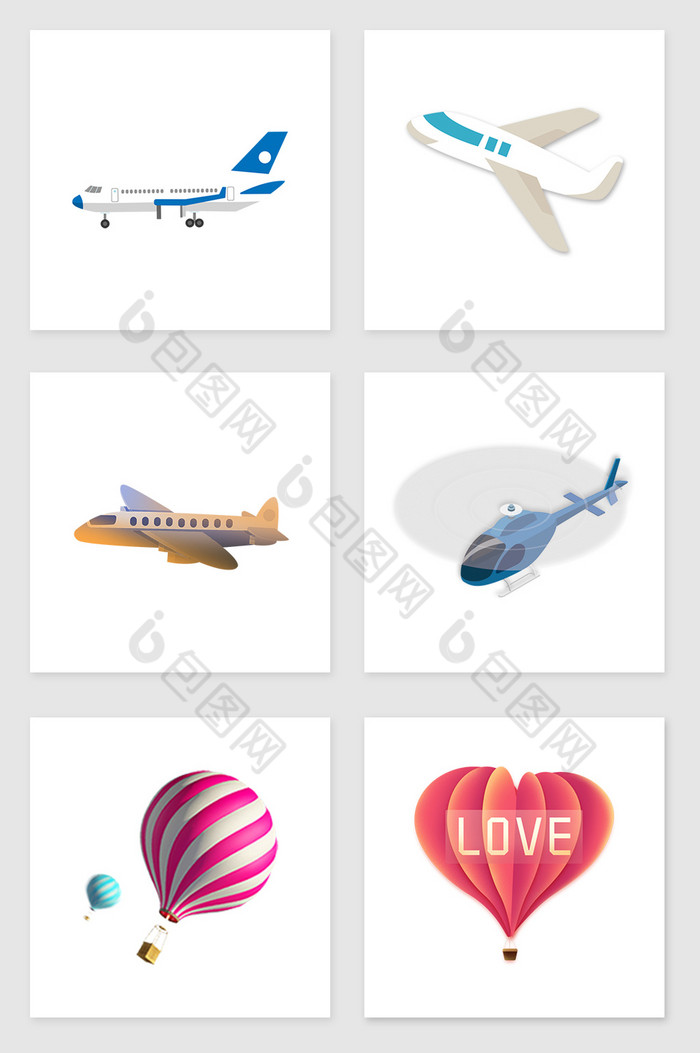 飞机和热气球套图插画图片图片
