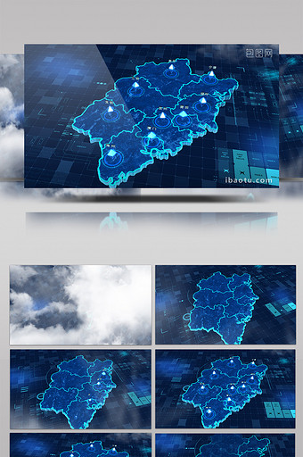 福建省地图描边城市标记点辐射三维AE模板图片