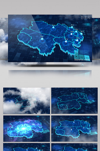 青海地图区位描边标记点辐射三维AE模板图片
