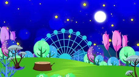 唯美夜晚草地树林背景