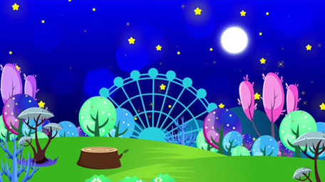 唯美夜晚草地树林背景