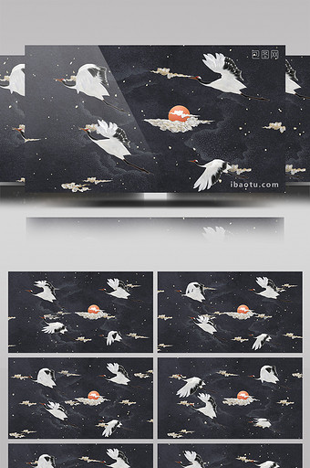 国潮中国风白鹤动态背景AE模板图片