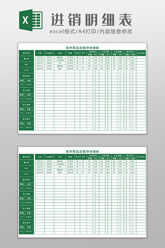 库存商品进销存表Excel模板图片