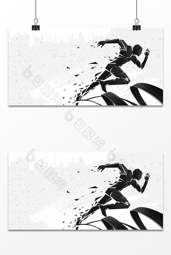 黑色人物奔跑剪影体育主题背景图片