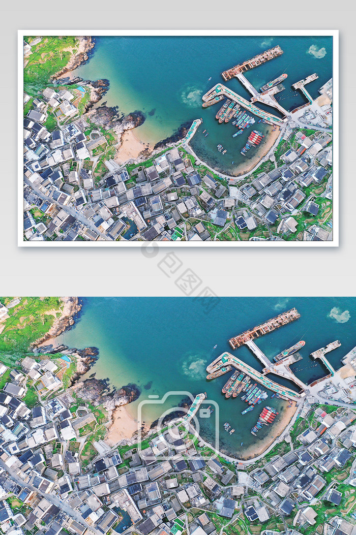 花鸟岛渔船码头俯拍摄影图