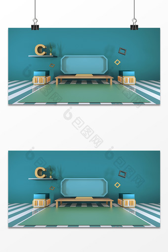 C4D绿色小清新家居装饰背景图片