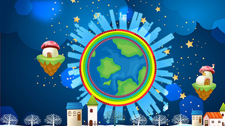 卡通地球城市梦幻背景