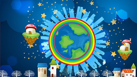 卡通地球城市梦幻背景