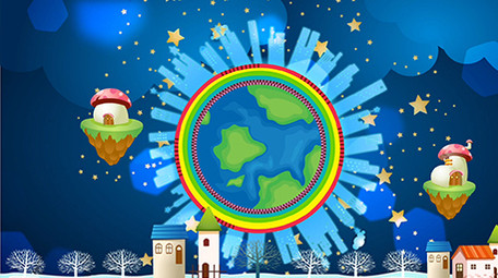 卡通地球城市梦幻背景