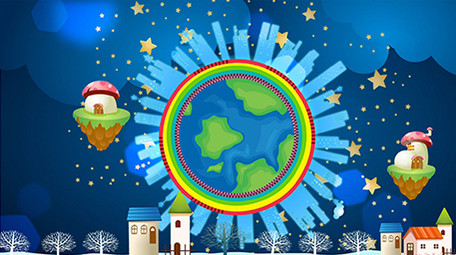 卡通地球城市梦幻背景