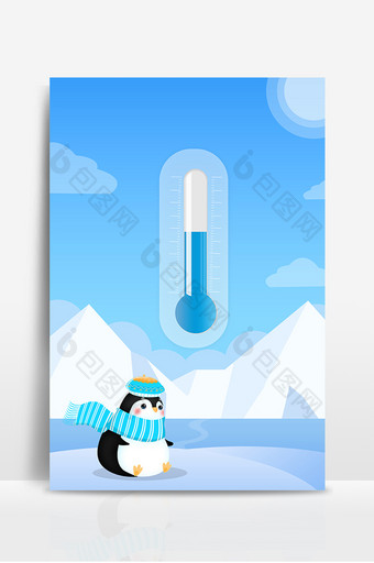 寒冷冬季企鹅温度计温度背景图片