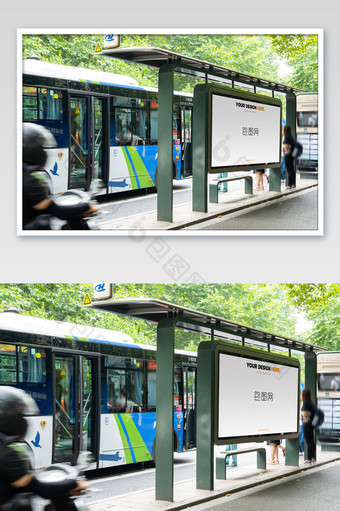城市基础建设户外公交站空白广告牌海报样机图片