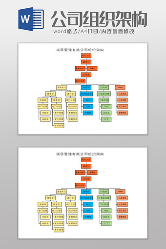 项目管理有限公司组织架构Word模板图片