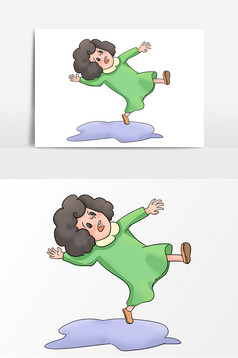 摔倒小心地滑小男孩