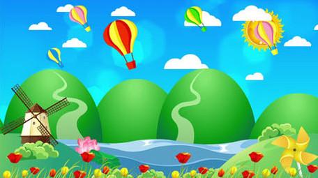 卡通清新河流气球背景