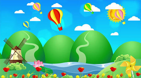 卡通清新河流气球背景