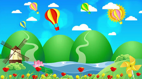 卡通清新河流气球背景