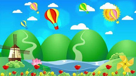 卡通清新河流气球背景