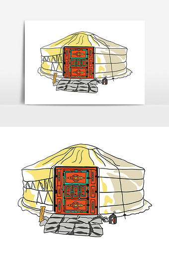 敖包插画图片在线编辑手绘蒙古包林芝蒙古包敖包西藏插画图片在线编辑