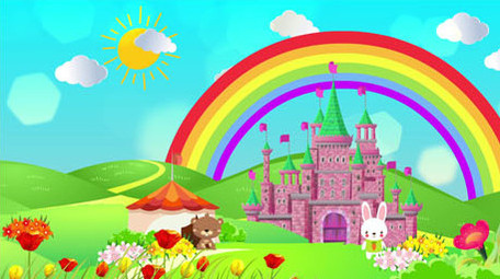 卡通彩虹唯美城堡背景