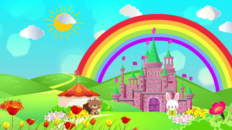 卡通彩虹唯美城堡背景