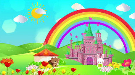 卡通彩虹唯美城堡背景