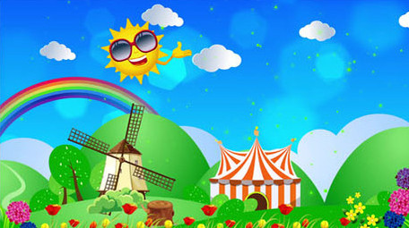 卡通草地草原风车背景