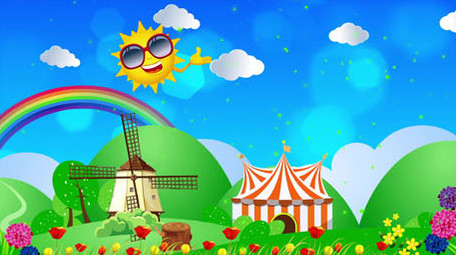 卡通草地草原风车背景