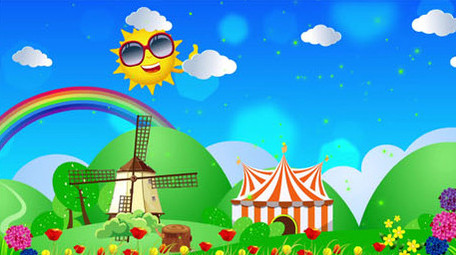 卡通草地草原风车背景