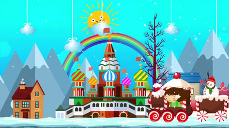 冬天雪地蛋糕火车卡通背景