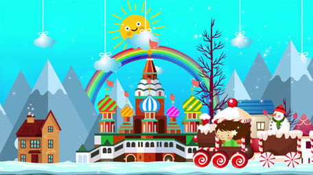 冬天雪地蛋糕火车卡通背景